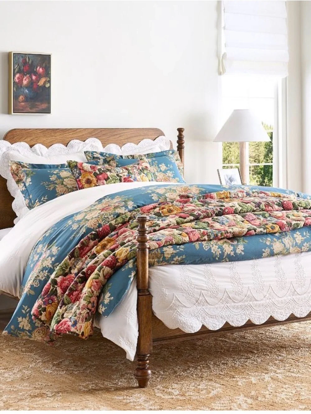 Pottery Barn Pauline Queen Duvet Blue Cottagecore Floral Print NO SHAMS